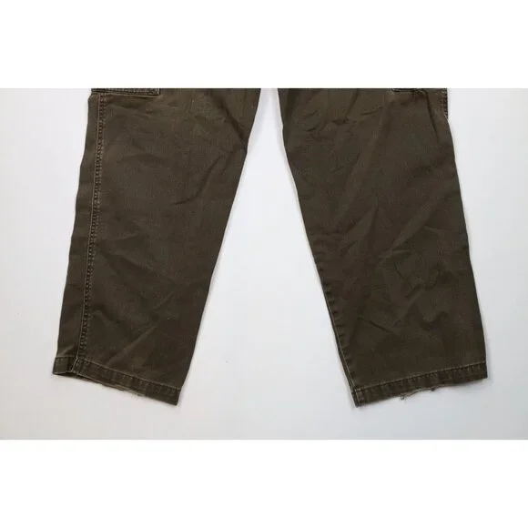 Vintage 90s Woolrich Mens 34x29 Thrashed Wide Leg Denim Cargo Jeans Breen Cotton